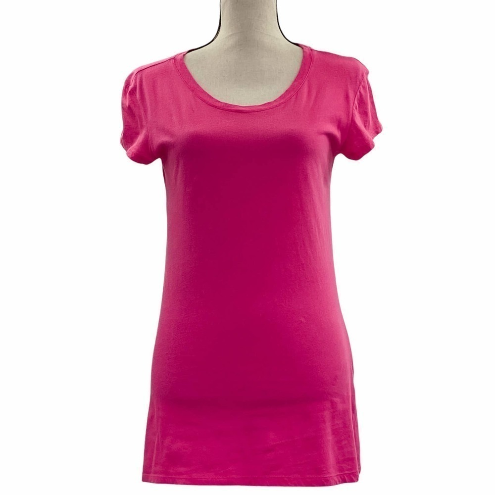 NOLLIE Solid Hot Pink Short Sleeve Round Neck T-Shirt Blouse